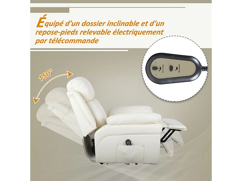 Fauteuil de Relaxation Releveur Boston avec Repose-Pieds Crème