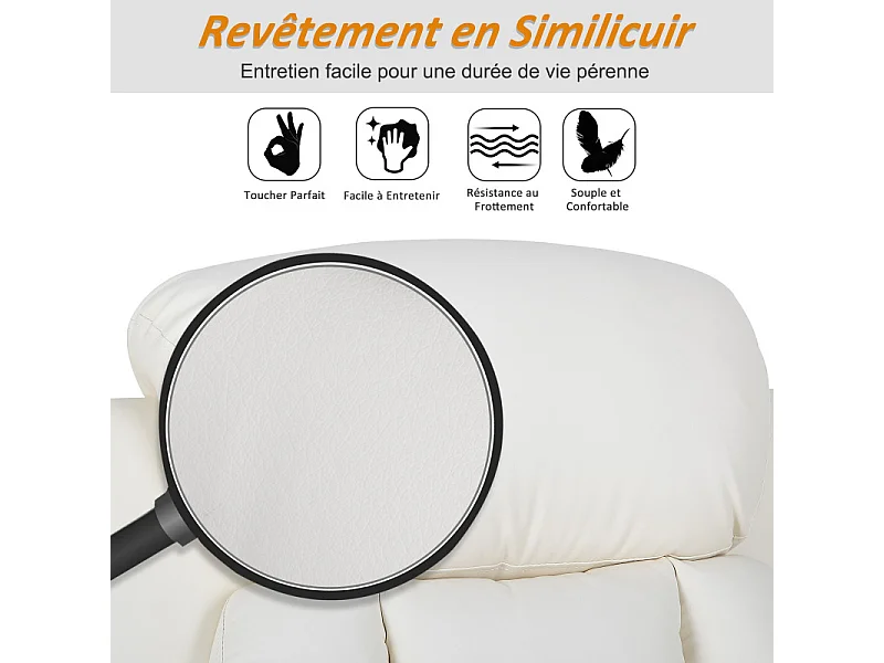 Fauteuil de Relaxation Releveur Boston avec Repose-Pieds Crème