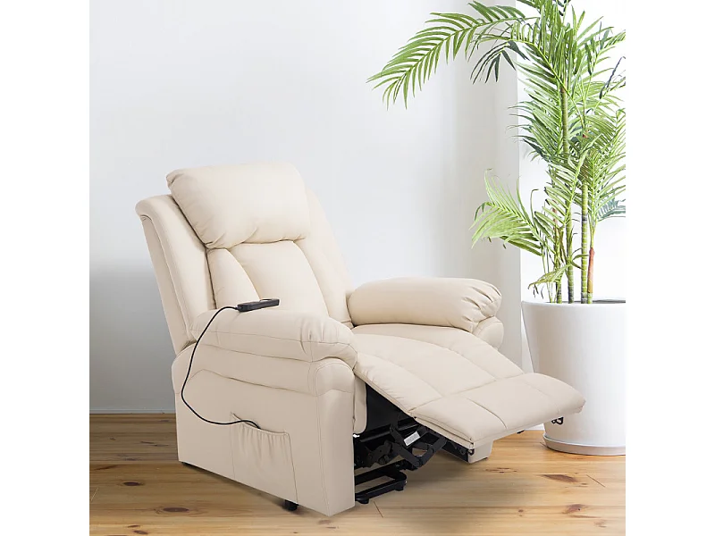 Fauteuil de Relaxation Releveur Boston avec Repose-Pieds Crème