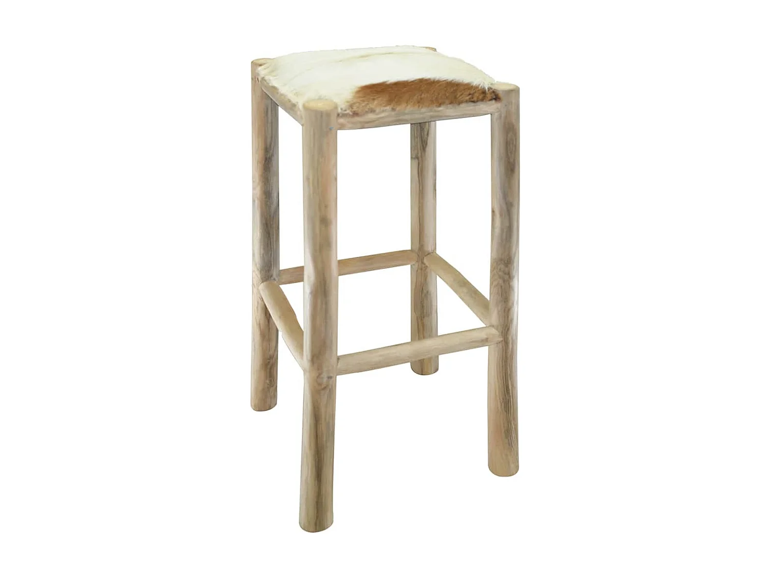 Tabouret de bar cuir de chèvre et bois de teck solide