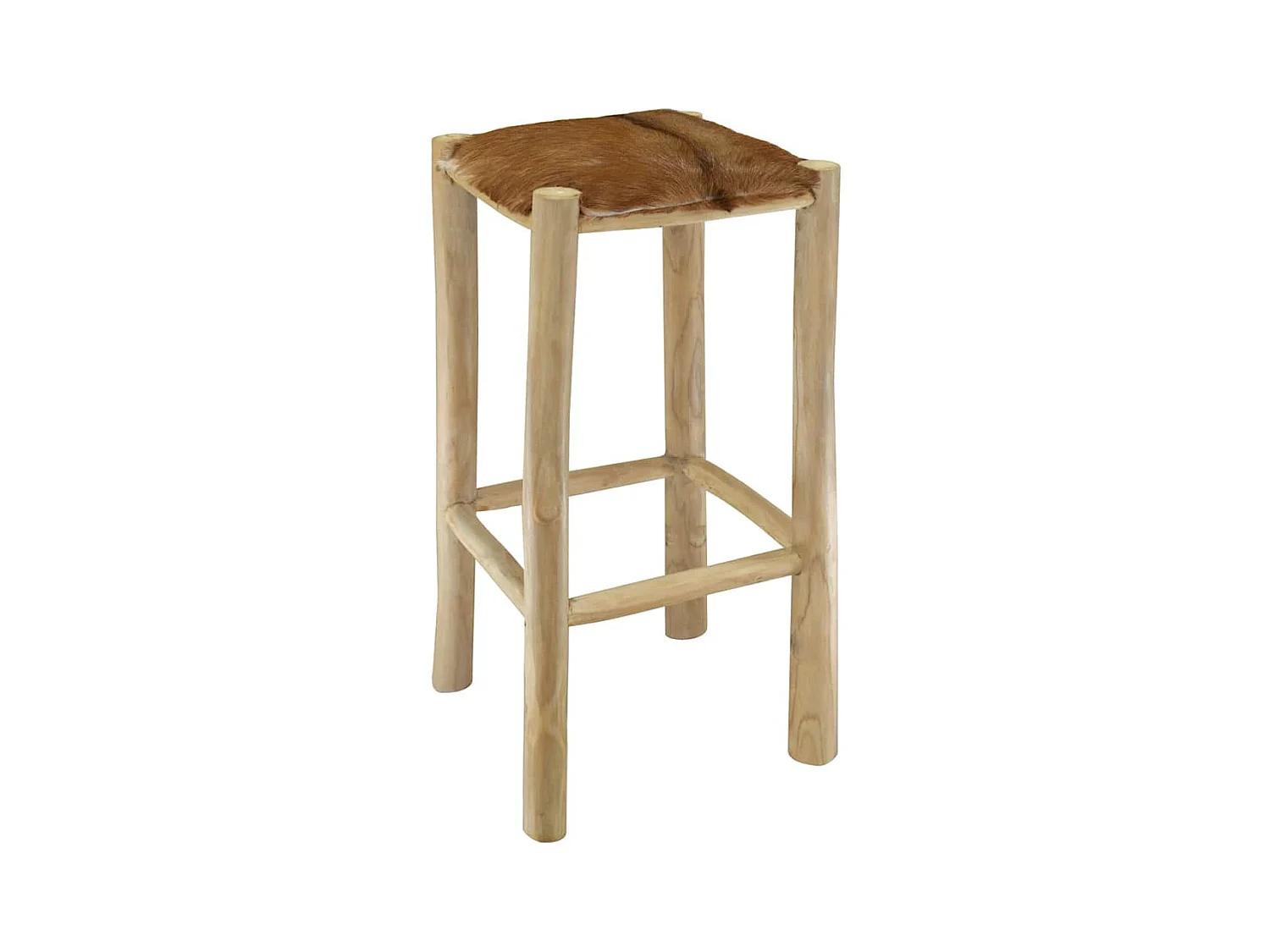Tabouret de bar cuir de chèvre et bois de teck solide