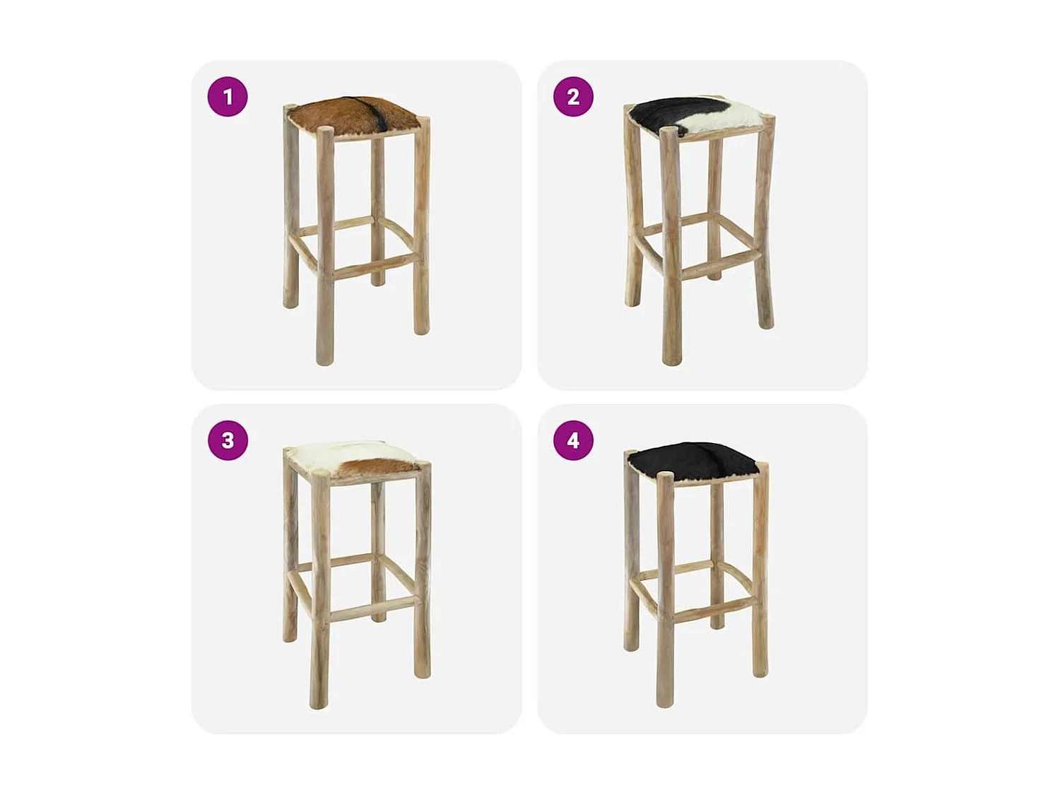 Tabouret de bar cuir de chèvre et bois de teck solide