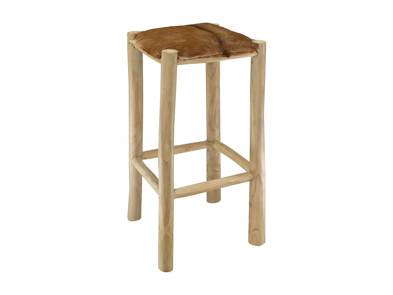 Tabouret de bar cuir de chèvre et bois de teck solide