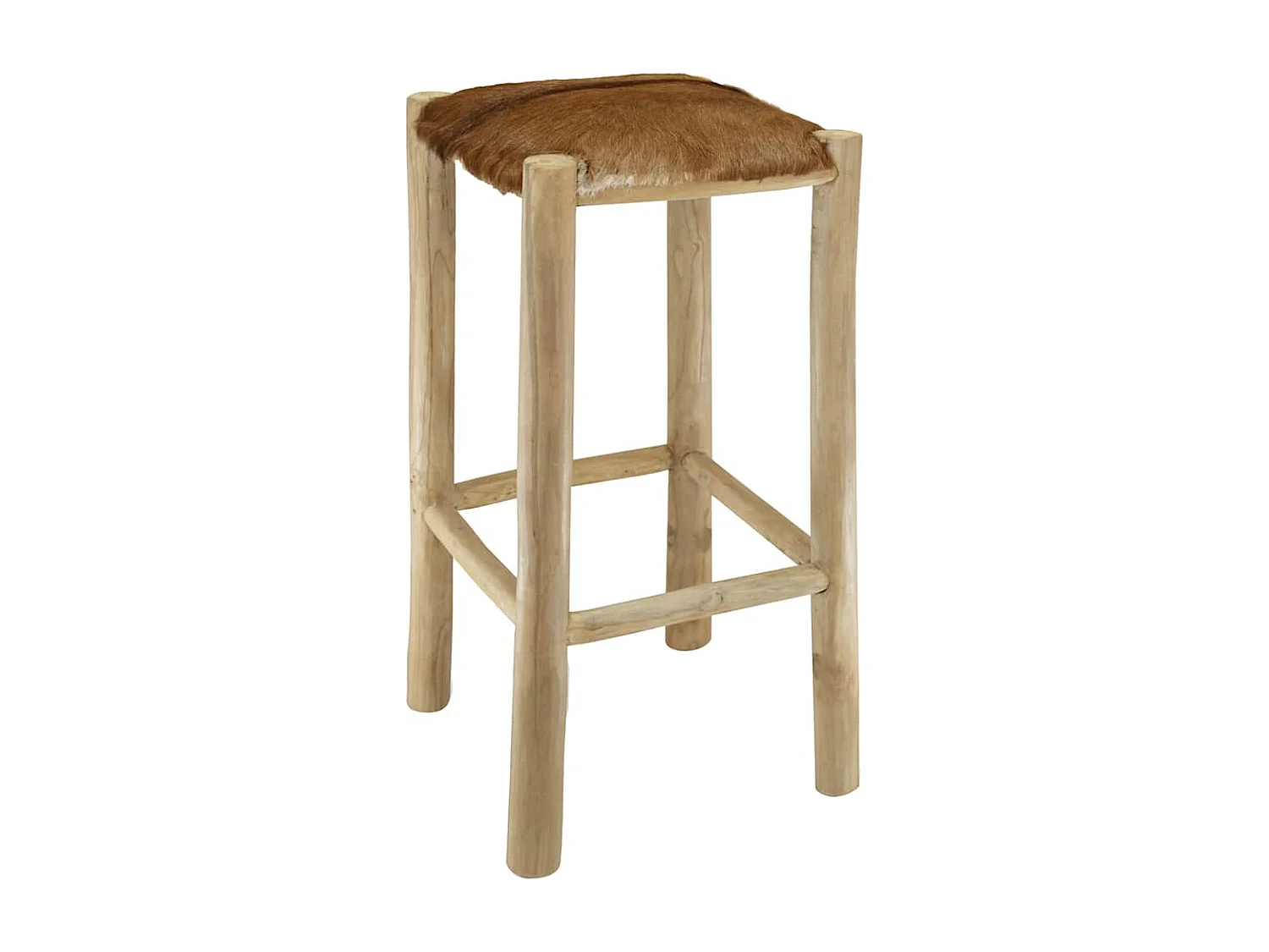Tabouret de bar cuir de chèvre et bois de teck solide