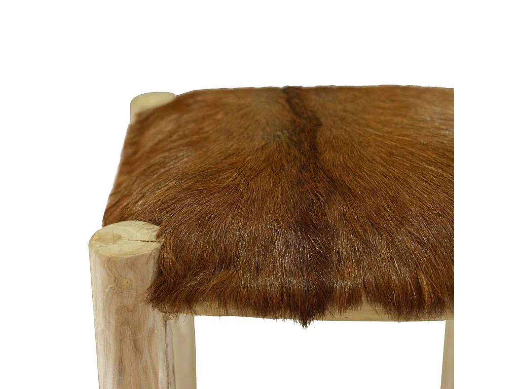Tabouret de bar cuir de chèvre et bois de teck solide