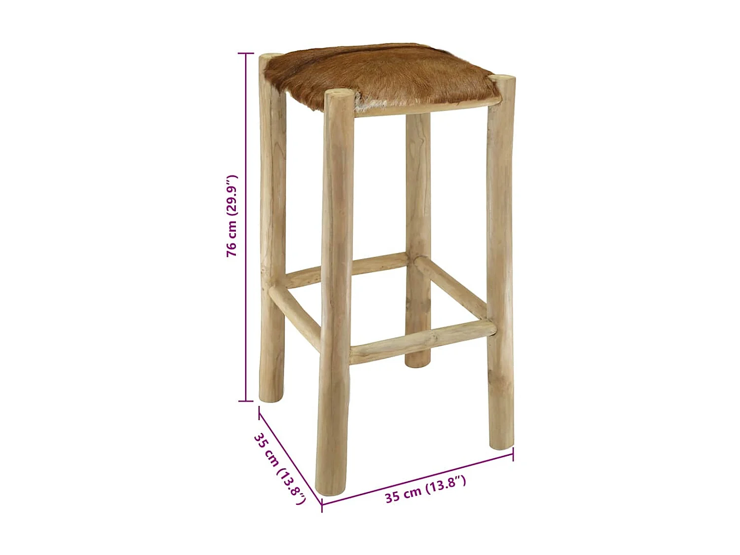 Tabouret de bar cuir de chèvre et bois de teck solide