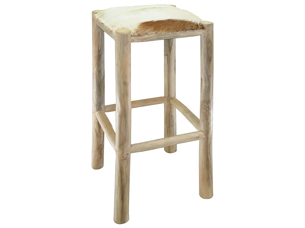 Tabouret de bar cuir de chèvre et bois de teck solide