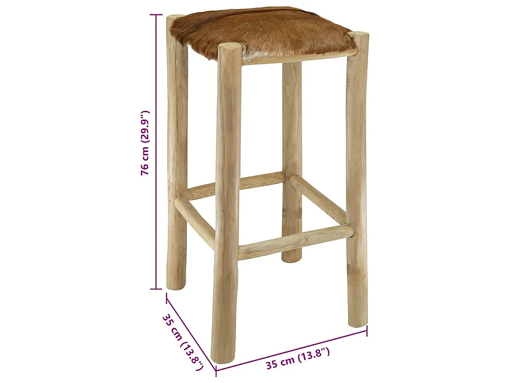 Tabouret de bar cuir de chèvre et bois de teck solide