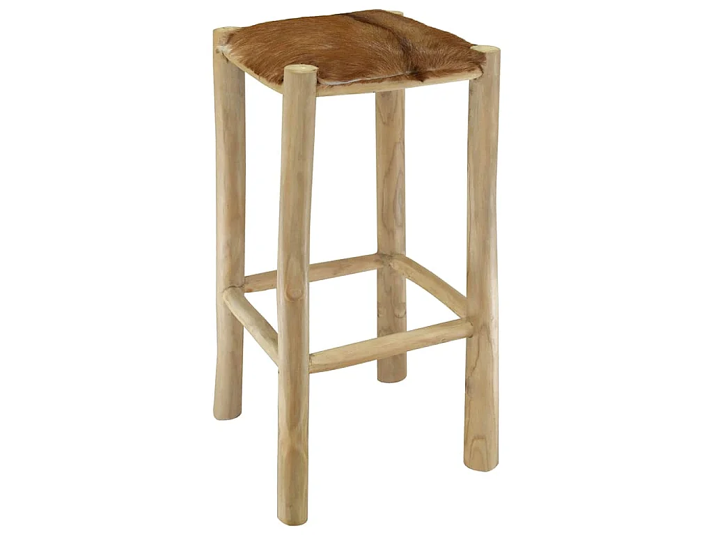 Tabouret de bar cuir de chèvre et bois de teck solide