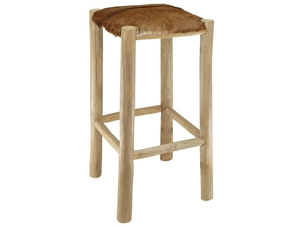 Tabouret de bar cuir de chèvre et bois de teck solide