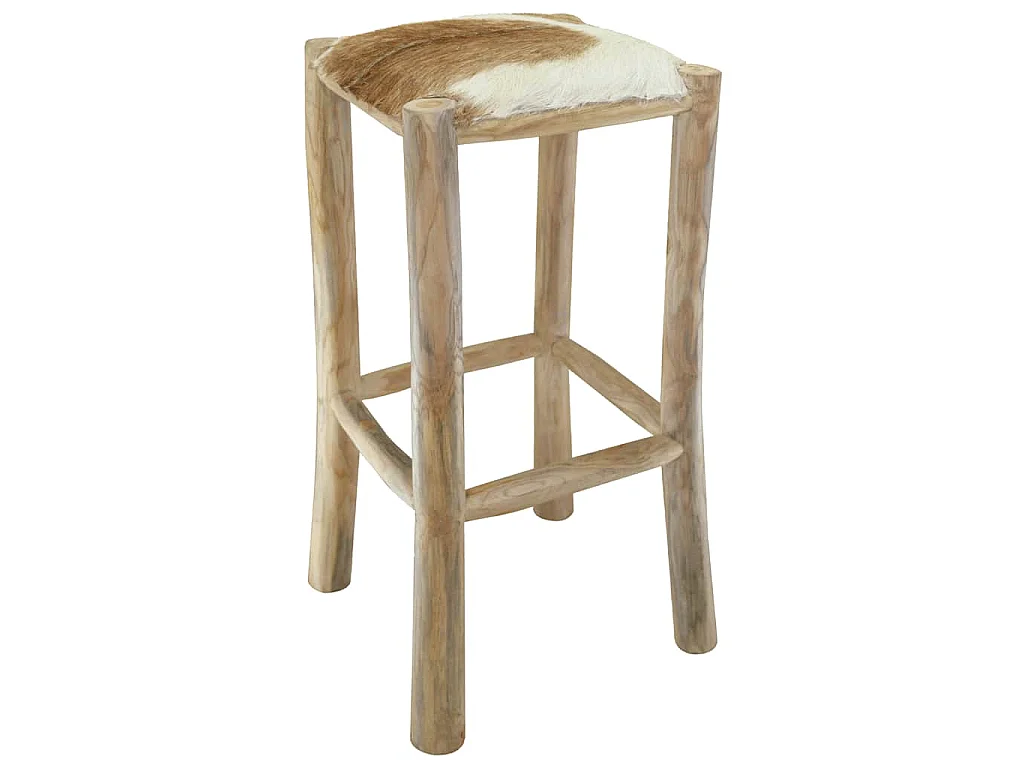 Tabouret de bar cuir de chèvre et bois de teck solide