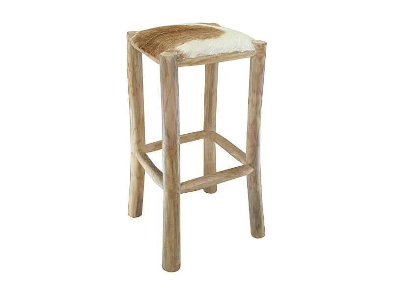 Barhocker Ziegenleder und Teak Massivholz