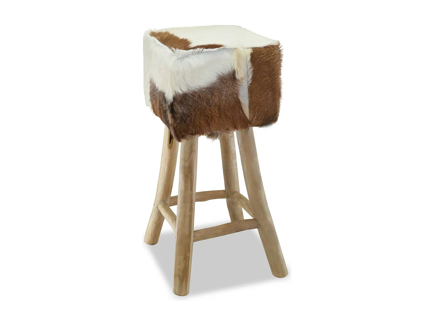 Tabouret de bar cuir de chèvre et bois de teck solide