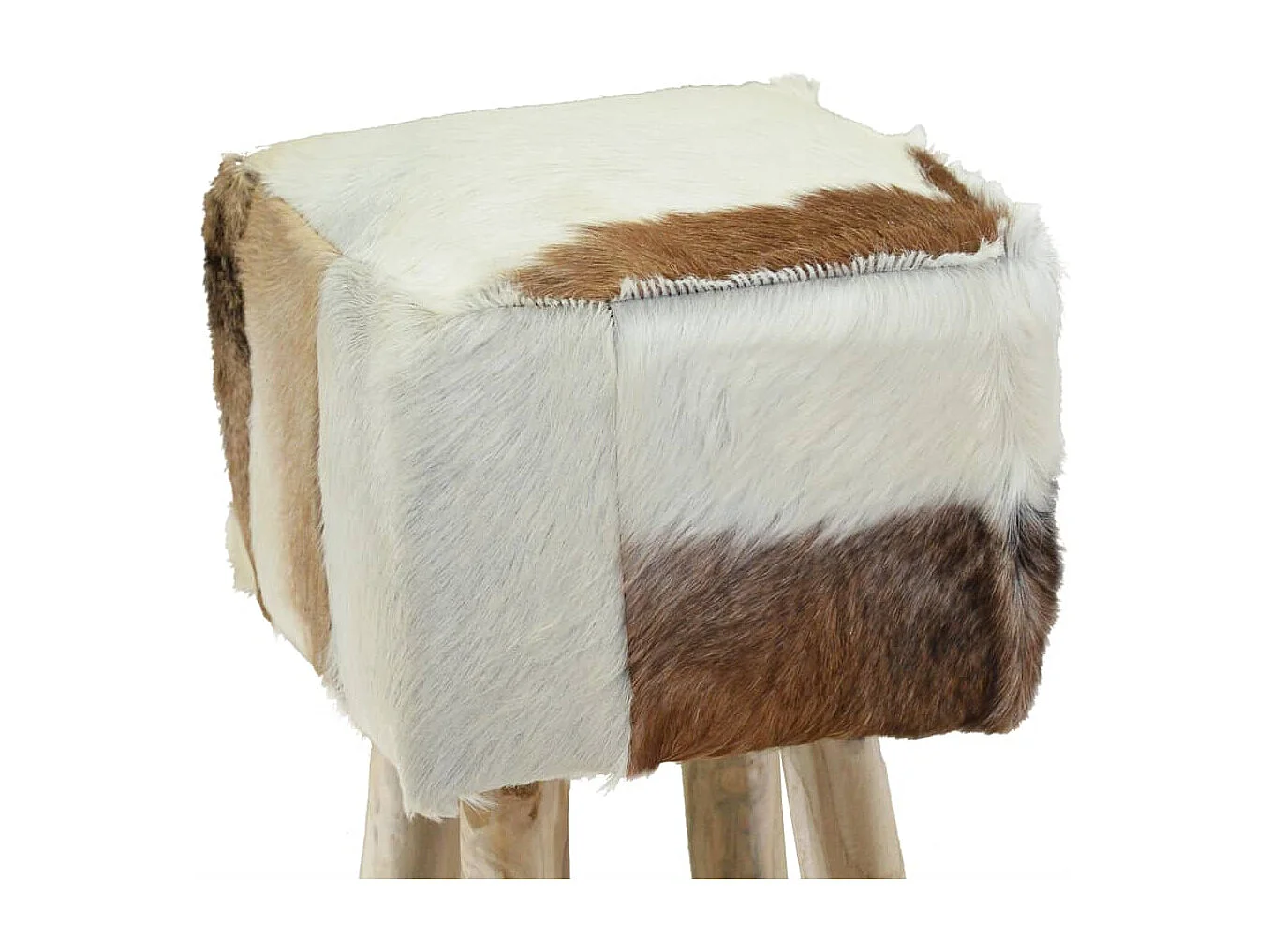 Tabouret de bar cuir de chèvre et bois de teck solide