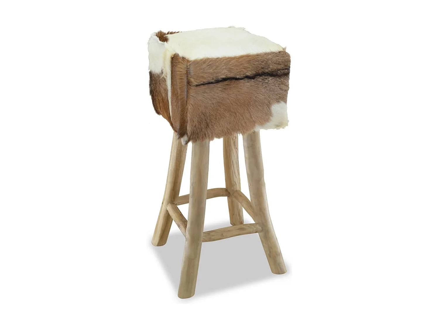 Tabouret de bar cuir de chèvre et bois de teck solide