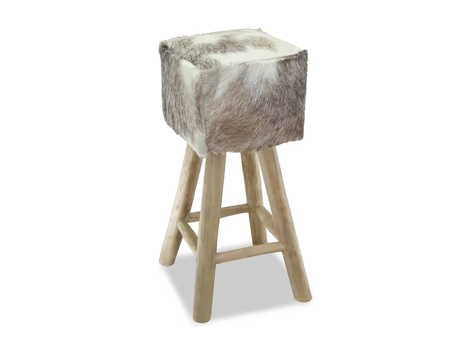 Tabouret de bar cuir de chèvre et bois de teck solide