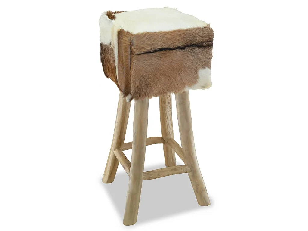 Tabouret de bar cuir de chèvre et bois de teck solide