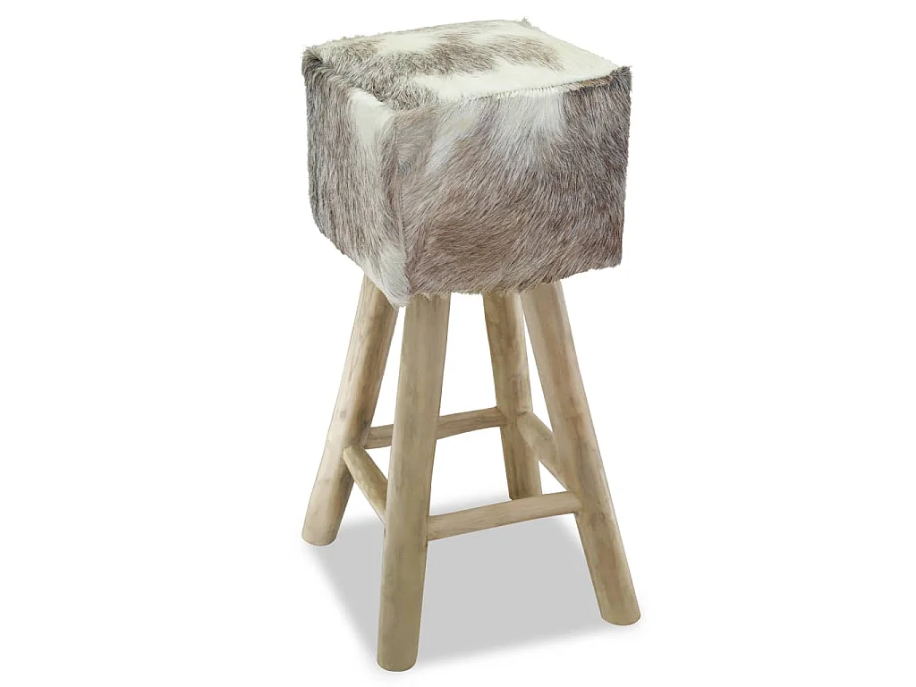 Tabouret de bar cuir de chèvre et bois de teck solide