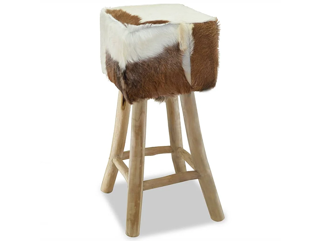 Tabouret de bar cuir de chèvre et bois de teck solide