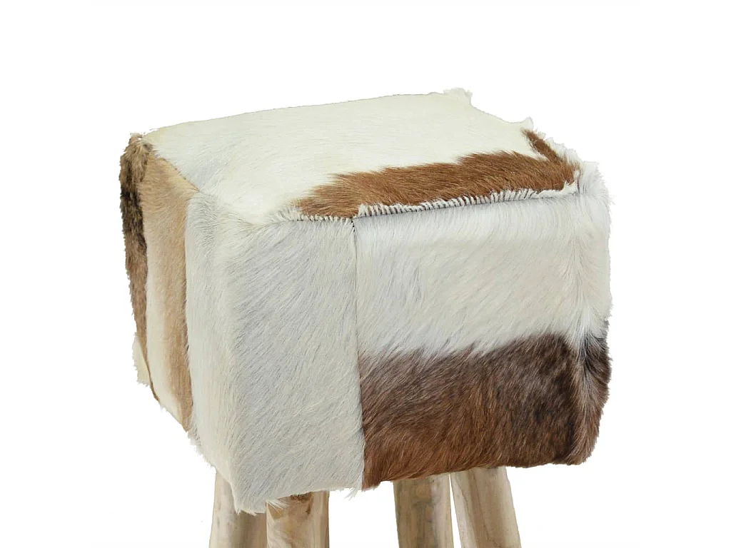 Tabouret de bar cuir de chèvre et bois de teck solide