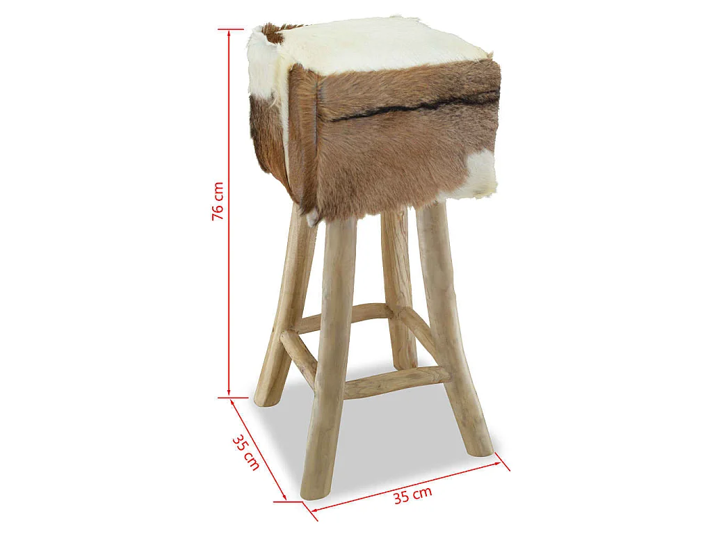 Tabouret de bar cuir de chèvre et bois de teck solide