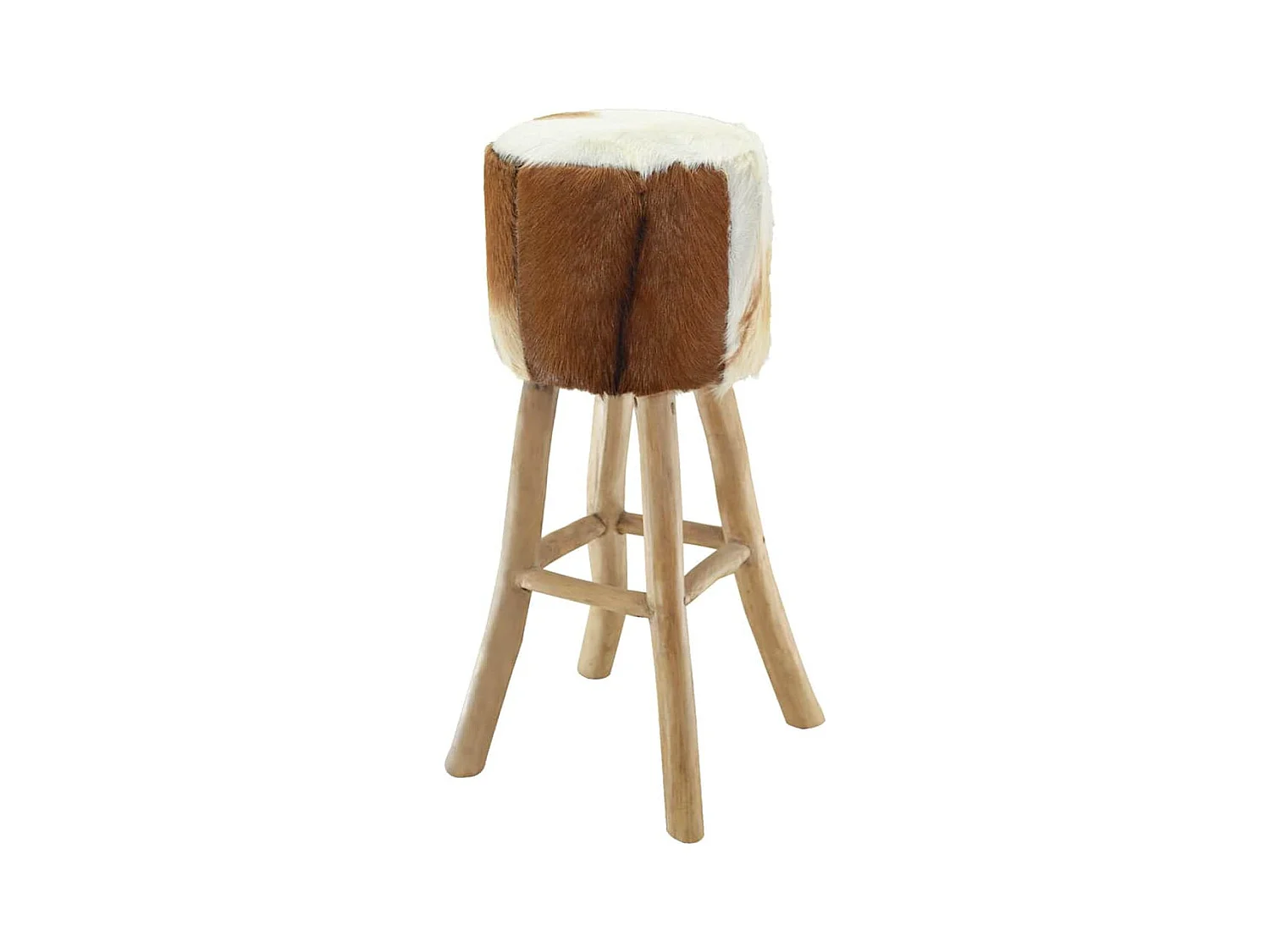 Tabouret de bar cuir de chèvre et bois de teck solide