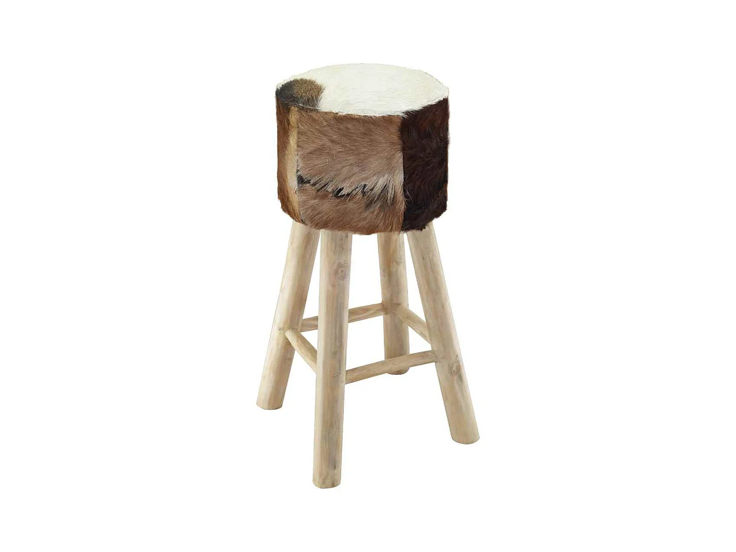 Tabouret de bar cuir de chèvre et bois de teck solide