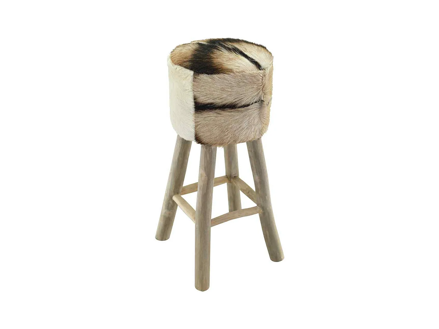 Tabouret de bar cuir de chèvre et bois de teck solide