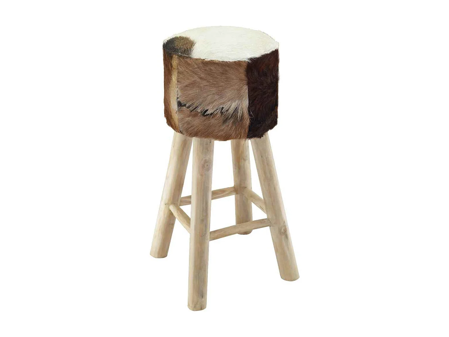 Sgabello da Bar in Pelle di Capra e Legno Massello di Teak