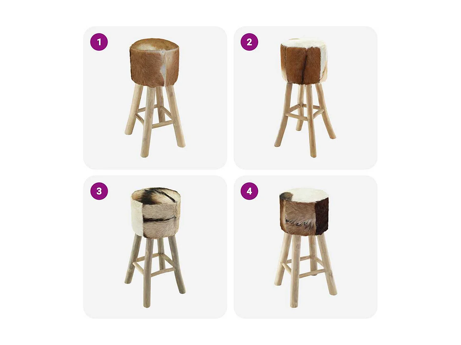 Sgabello da Bar in Pelle di Capra e Legno Massello di Teak