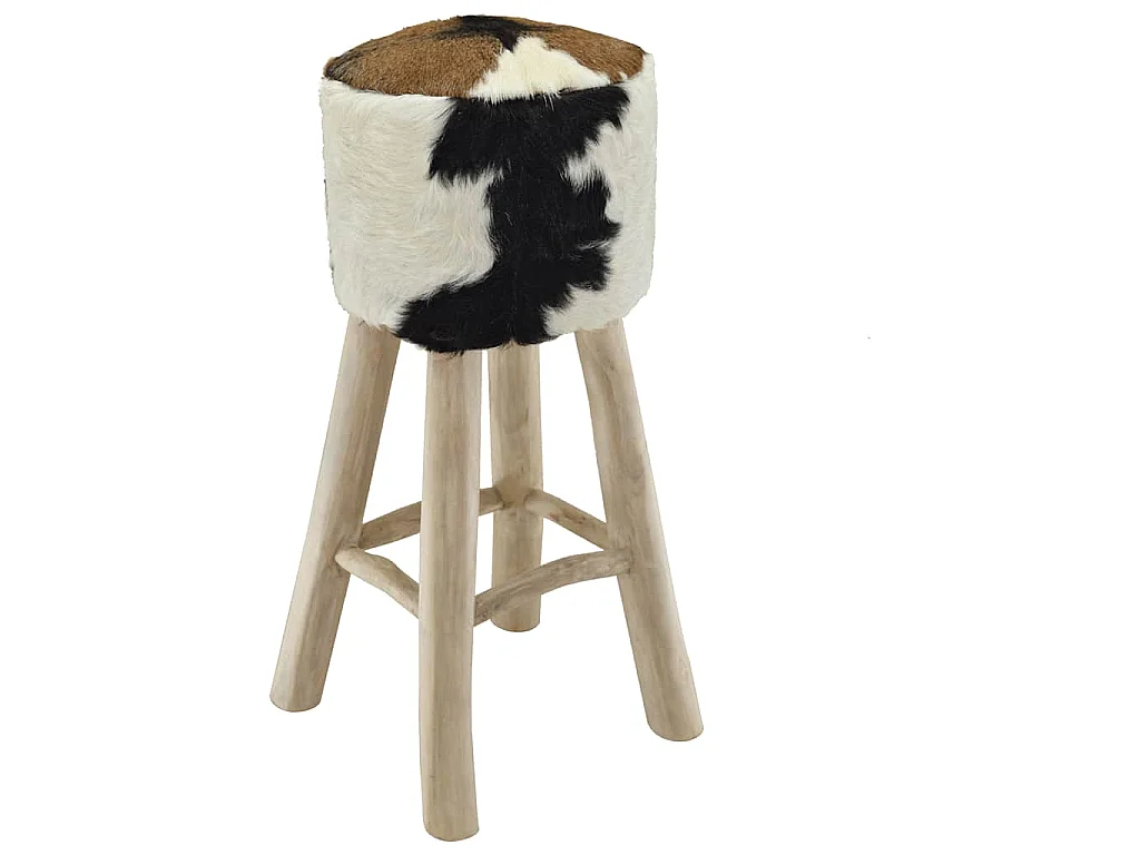 Tabouret de bar cuir de chèvre et bois de teck solide