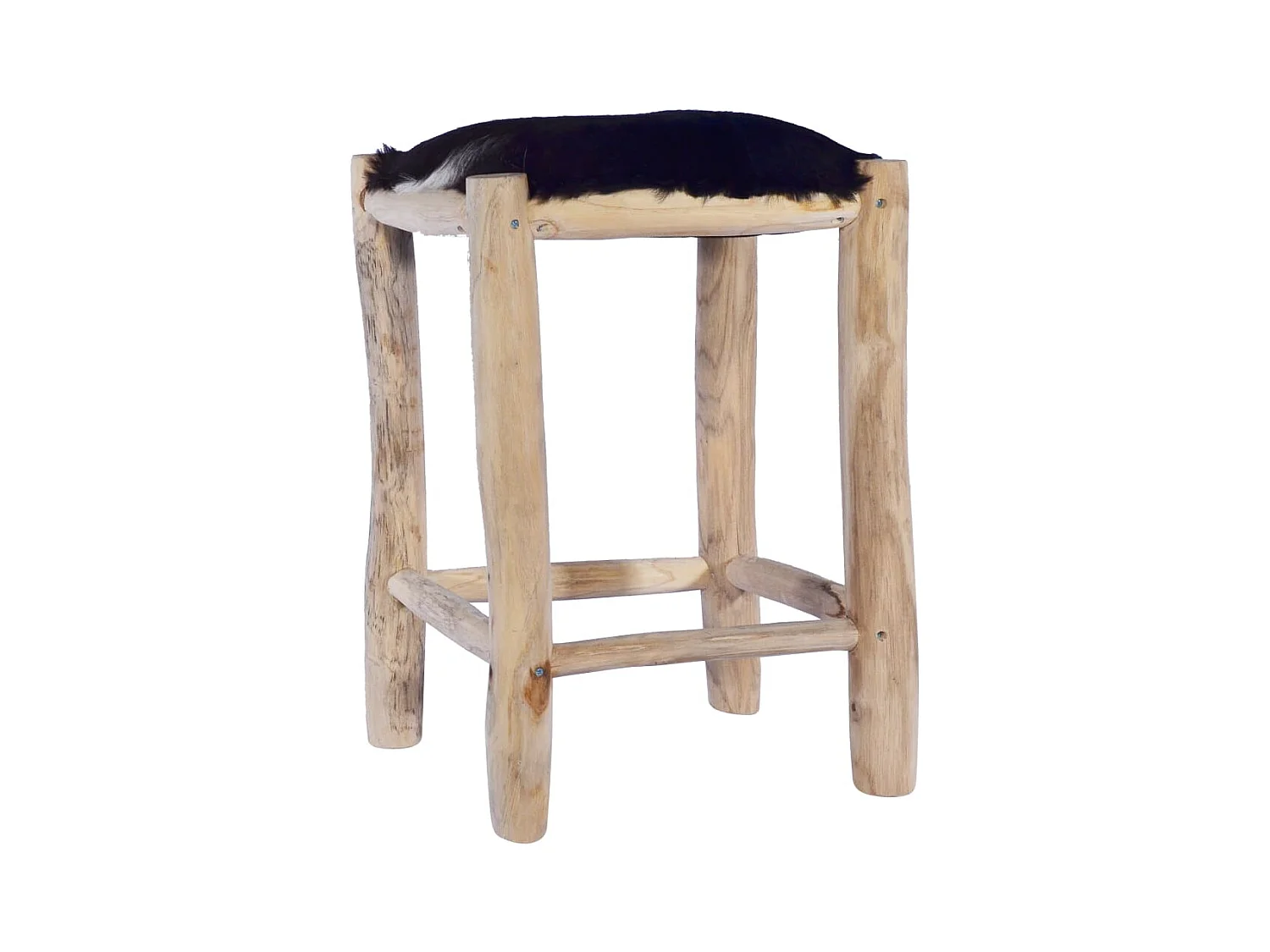 Tabouret de bar Cuir de chèvre véritable et bois de teck massif