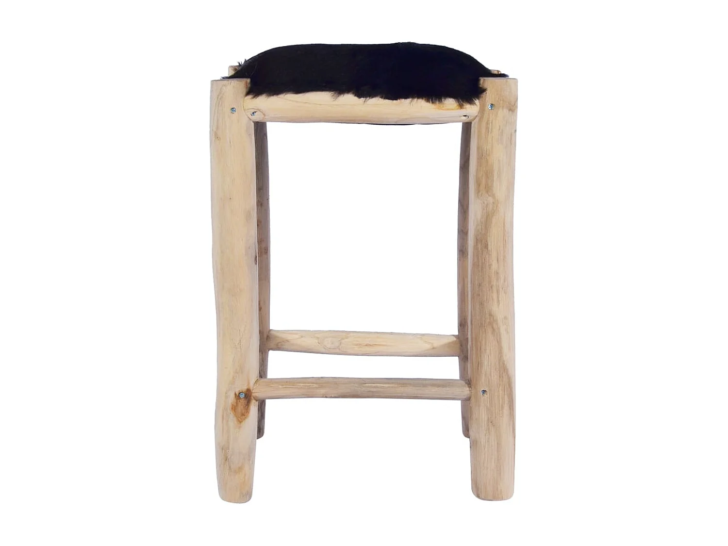 Taburete de cocina cuero real de cabra y madera de teca maciza