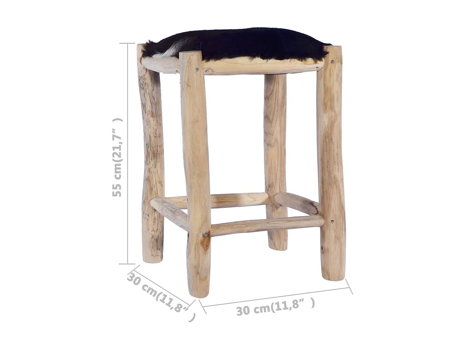 Taburete de cocina cuero real de cabra y madera de teca maciza