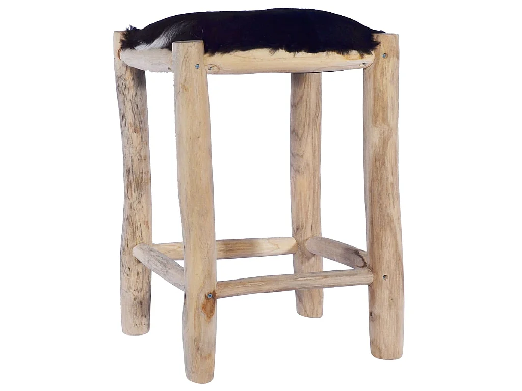 Tabouret de bar Cuir de chèvre véritable et bois de teck massif
