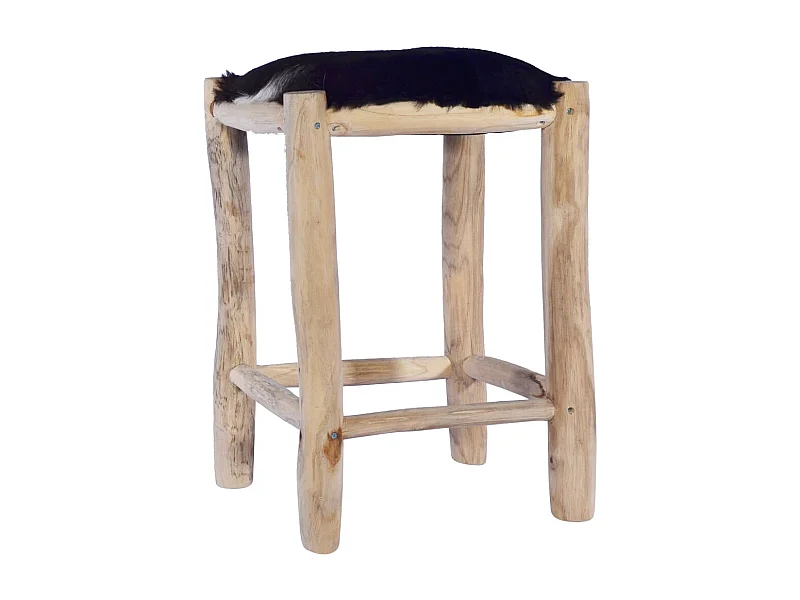 Taburete de cocina cuero real de cabra y madera de teca maciza