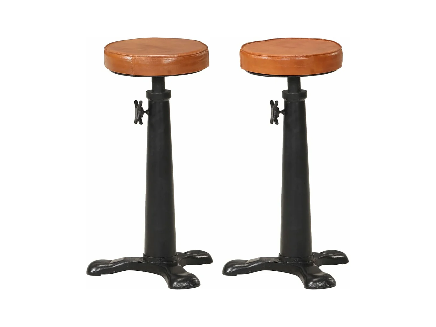 Tabourets de bar lot de 2 marron cuir véritable et fonte