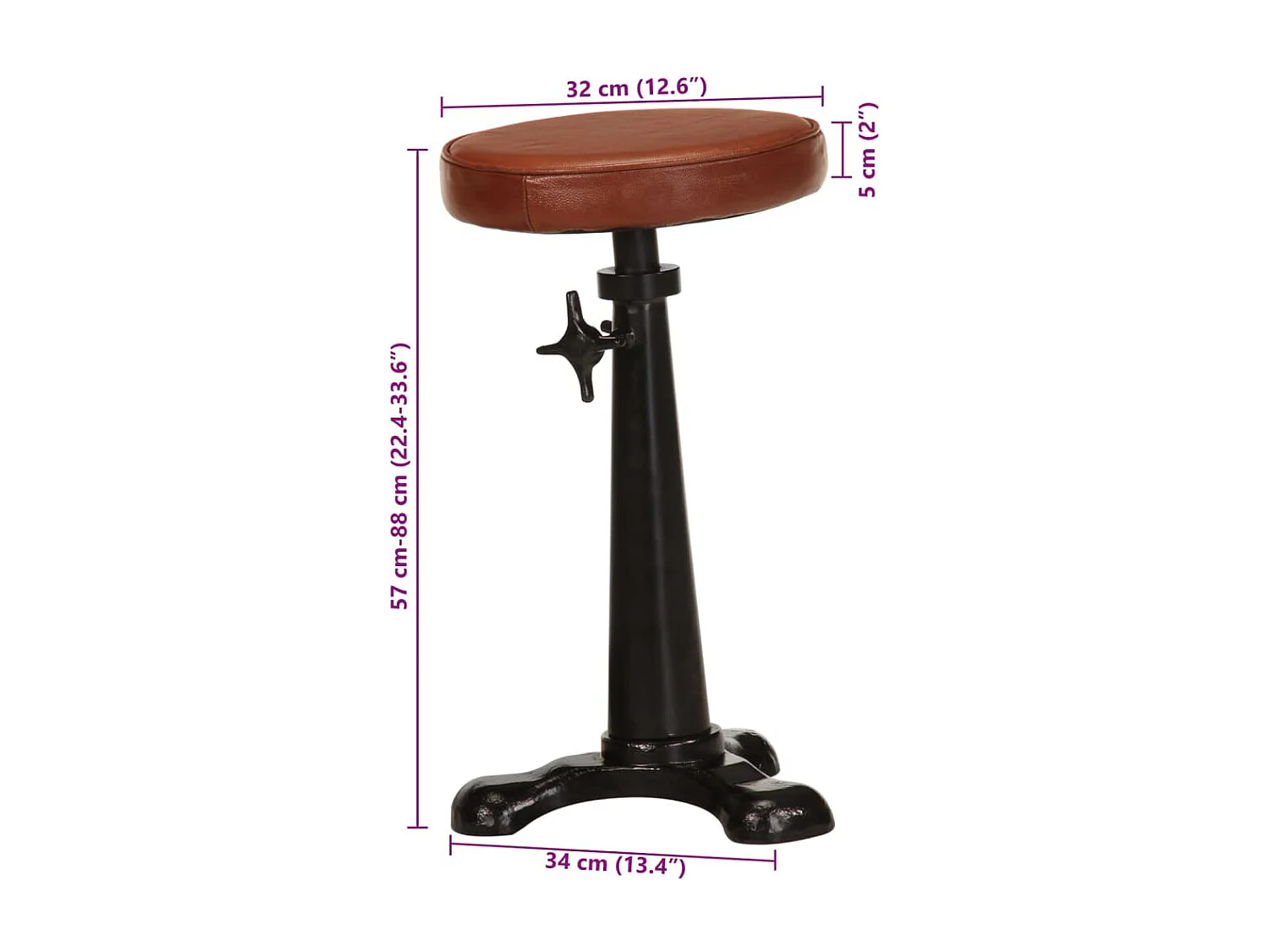 Tabourets de bar lot de 2 marron cuir véritable et fonte