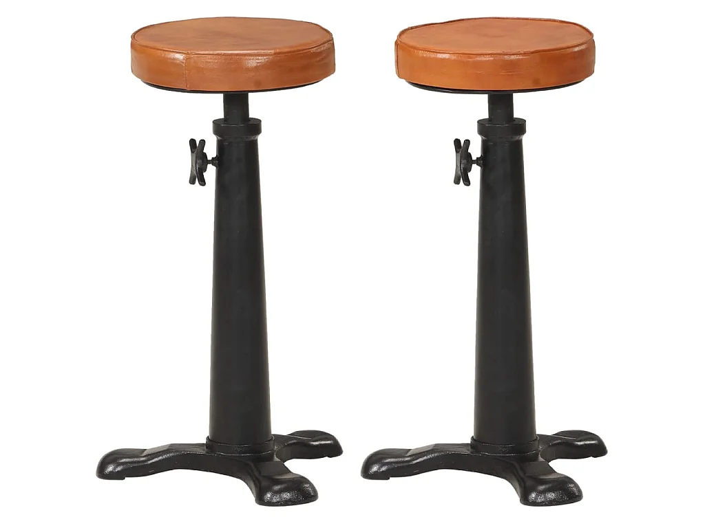 Tabourets de bar lot de 2 marron cuir véritable et fonte