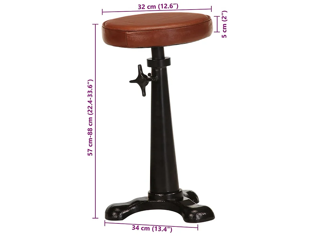 Tabourets de bar lot de 2 marron cuir véritable et fonte