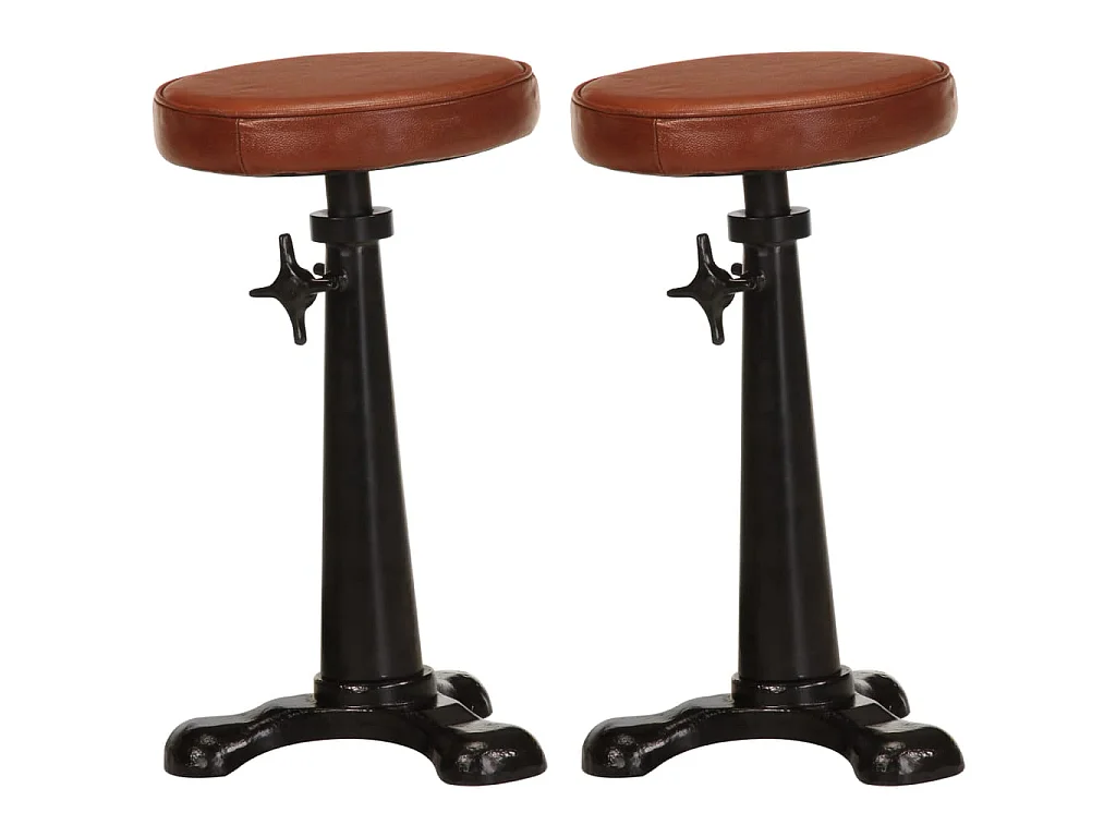 Tabourets de bar lot de 2 marron cuir véritable et fonte