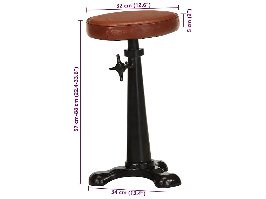 Tabourets de bar lot de 2 marron cuir véritable et fonte