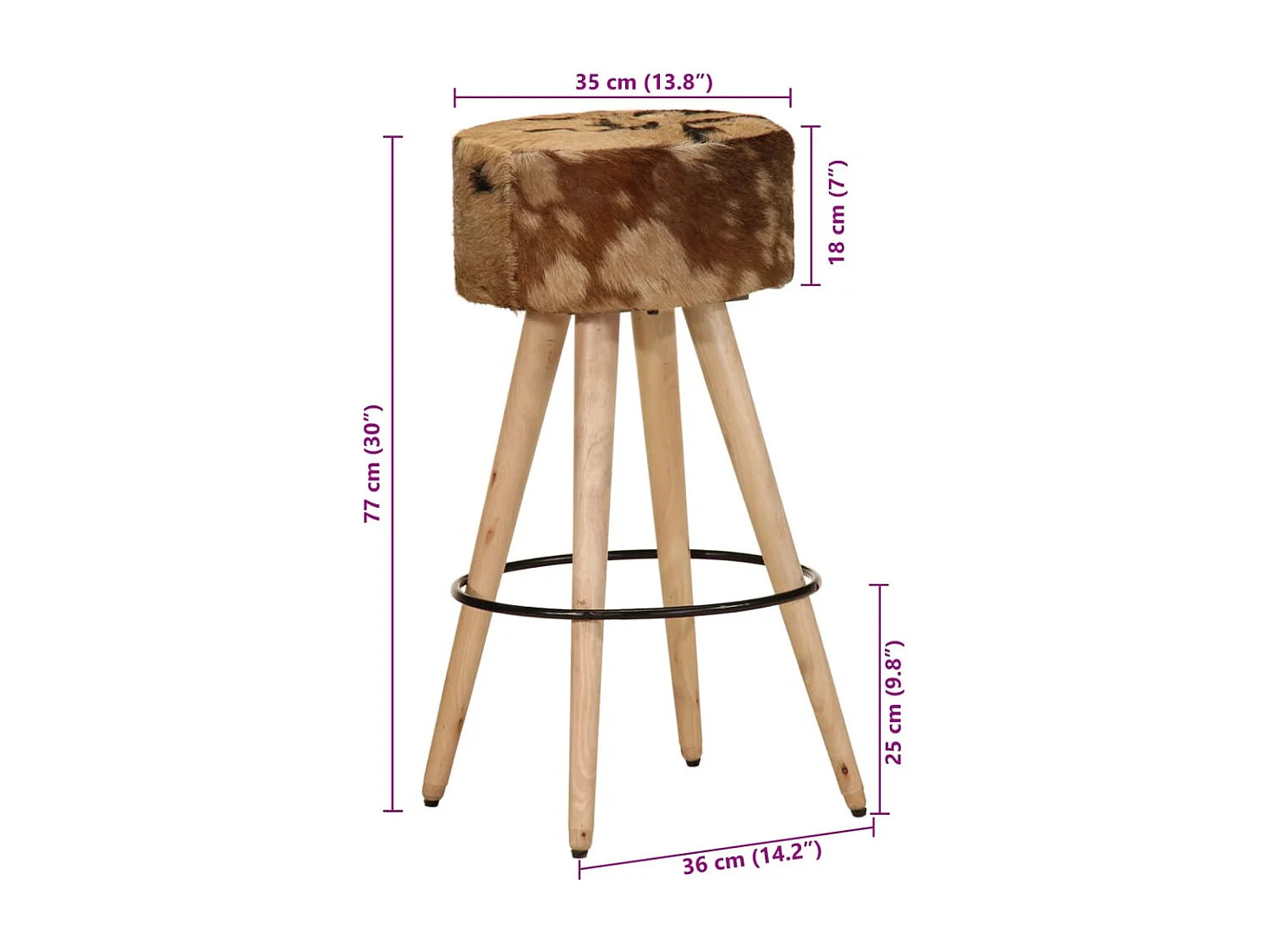 Tabourets de bar lot de 2 cuir véritable et bois de manguier