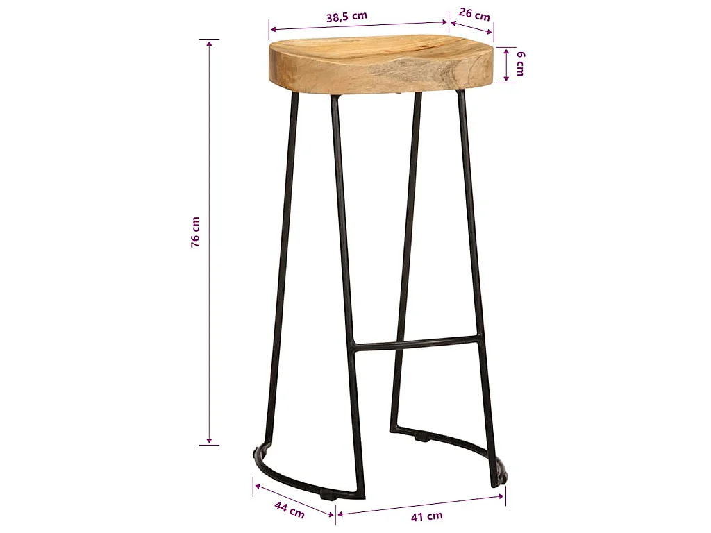 Tabourets de bar lot de 2 bois de manguier massif