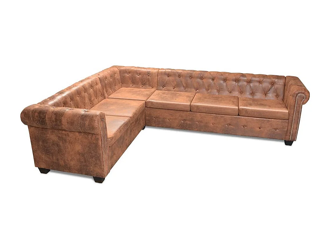 Chesterfield-Ecksofa 6-Sitzer Kunstleder Braun