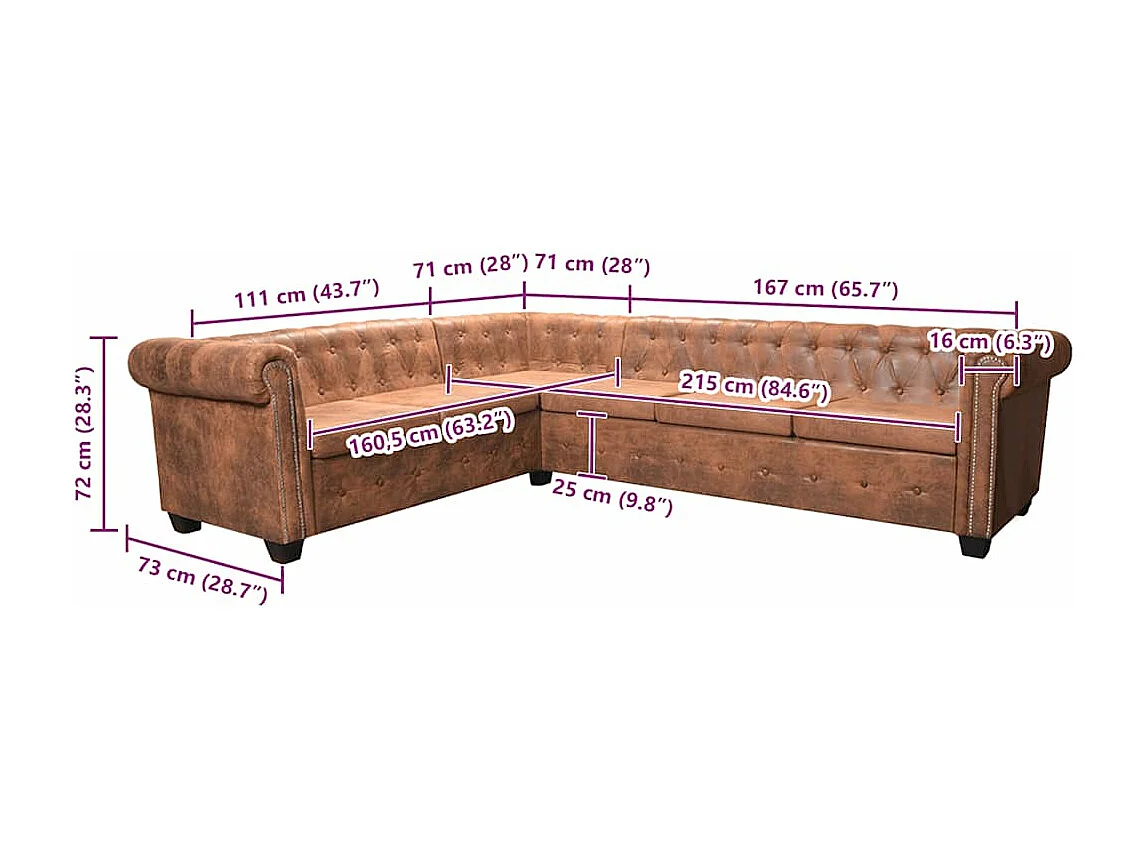 Chesterfield-Ecksofa 6-Sitzer Kunstleder Braun