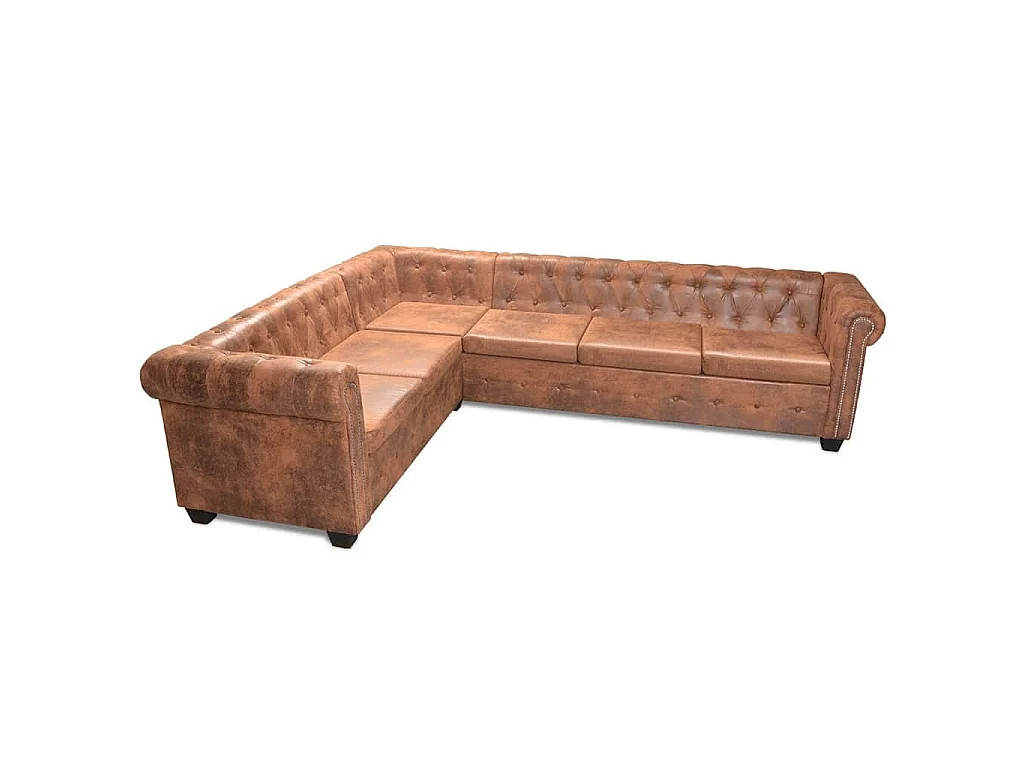 Canapé d'angle Chesterfield 6 Places Cuir artificiel Marron