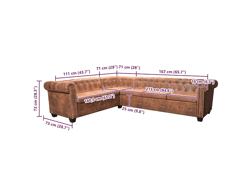 Canapé d'angle Chesterfield 6 Places Cuir artificiel Marron