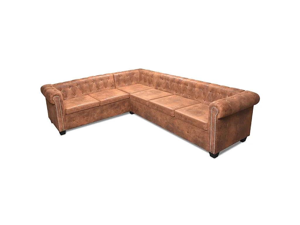 Canapé d'angle Chesterfield 6 Places Cuir artificiel Marron