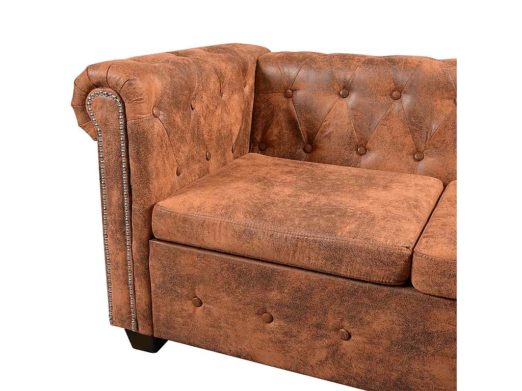 Canapé d'angle Chesterfield 6 Places Cuir artificiel Marron